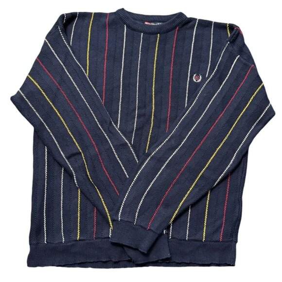 Vintage Ralph Lauren Chaps Sweater Mens XXL Navy Blue Vertical Stripe‎ Colorful - Picture 1 of 9